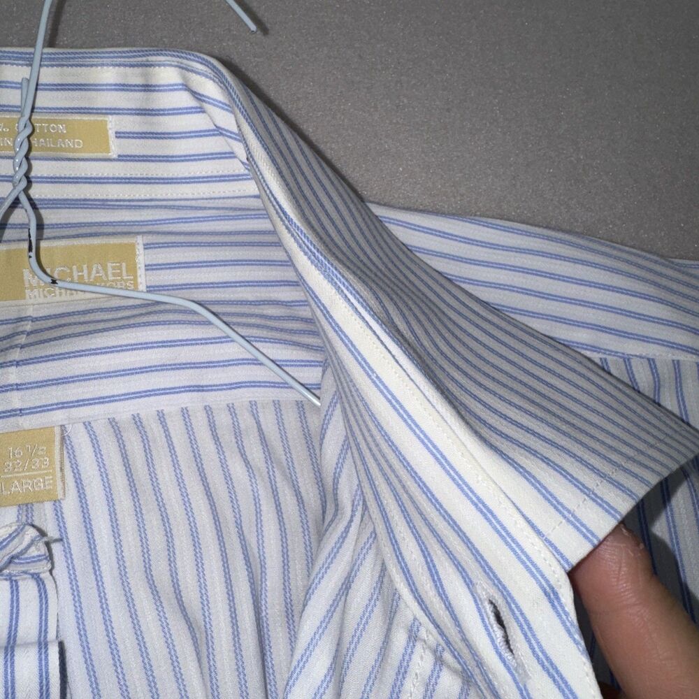 Lot of 2 Michael Kors Men’s Dress Shirt 16.5 32/33 Blue Plaid / Stripes - Picture 6 of 9